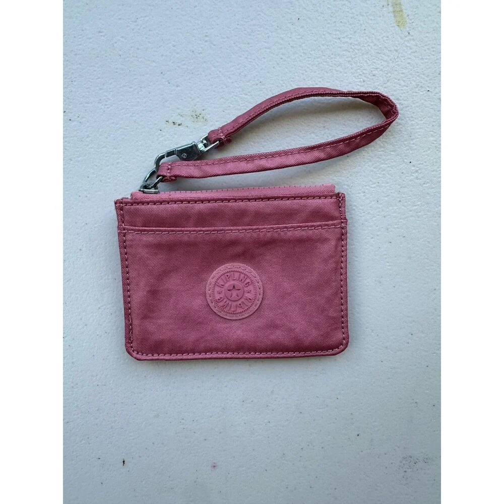 Kipling Cindy Metallic Pink ID Card Case Holder Wristlet Slim Compact Wallet